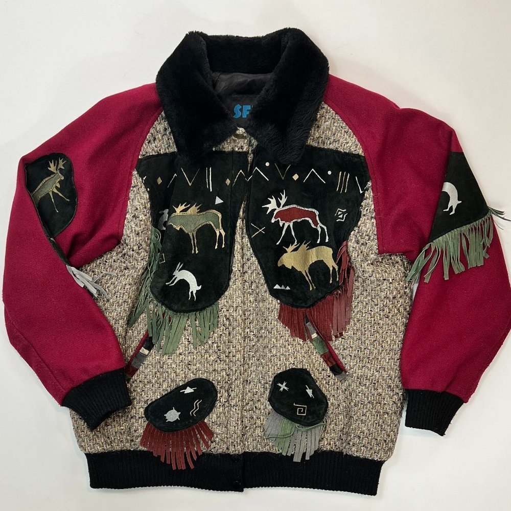 Vintage SFR Santa Fe re-creations Hand Painted Wool Suede Western Jacket